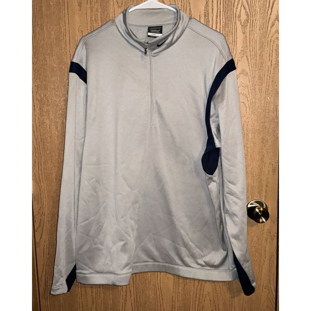 Nike Golf Therma-Fit Men's L Navy Gray 1/4 Zip Fleece Pullover Light Jacket Logo